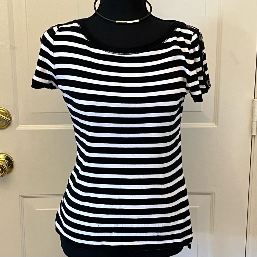 LAUREN RALPH LAUREN Black and White Striped Women’s Shirt Size Medium